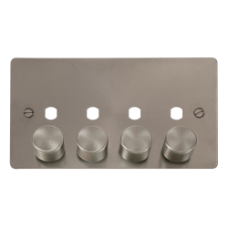 Scolmore Click Define Flat plate FPBS153PL 2 Gang Unfurnished Dimmer Plate & Knobs (1600W Max) - 4 Apertures Brushed Steel