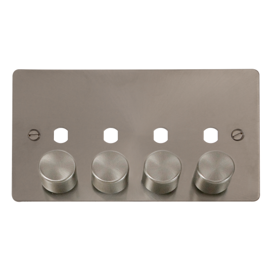 Scolmore Click Define Flat plate FPBS153PL 2 Gang Unfurnished Dimmer Plate & Knobs (1600W Max) - 4 Apertures Brushed Steel