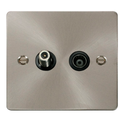 Scolmore Click Define Flat plate FPBS157BK Isolated Satellite & Isolated Coaxial Outlet Brushed Steel Back Insert