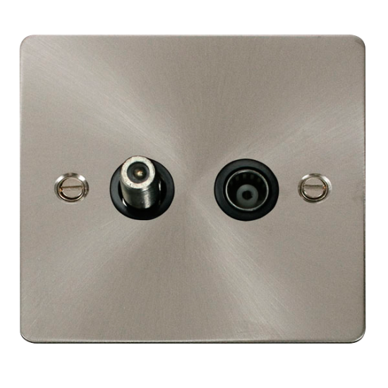 Scolmore Click Define Flat plate FPBS157BK Isolated Satellite & Isolated Coaxial Outlet Brushed Steel Back Insert