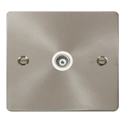 Scolmore Click Define Flat plate FPBS158WH Single Isolated Coaxial Outlet Brushed Steel White Insert