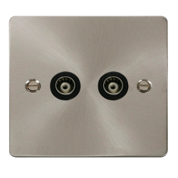 Scolmore Click Define Flat plate FPBS159BK Twin Isolated Coaxial Outlet Brushed Steel Back Insert