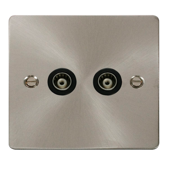 Scolmore Click Define Flat plate FPBS159BK Twin Isolated Coaxial Outlet Brushed Steel Back Insert