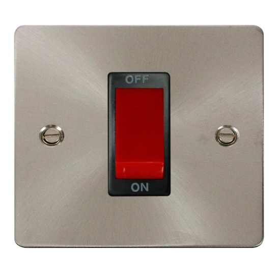 Scolmore Click Define Flat plate FPBS200BK 45A 1 Gang DP Plate Switch Brushed Steel Black Insert