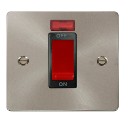 Scolmore Click Define Flat plate FPBS201BK 45A 1 Gang DP Plate Switch With Neon Brushed Steel Black Insert