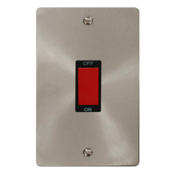 Scolmore Click Define Flat plate FPBS202BK 45A 2 Gang (Vertical) DP Plate Switch Brushed Steel Black Insert