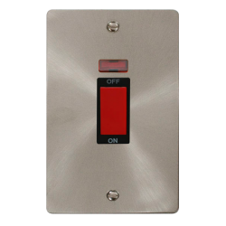 Scolmore Click Define Flat plate FPBS203BK 45A 2 Gang (Vertical) DP Plate Switch With Neon Brushed Steel Black Insert