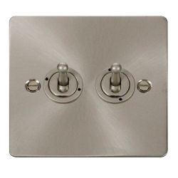 Scolmore Click Define Flat plate FPBS422 10AX 2 Gang 2 Way Toggle Plate Switch Brushed Steel