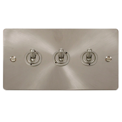 Scolmore Click Define Flat plate FPBS423 10AX 3 Gang 2 Way Toggle Plate Switch Brushed Steel