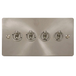 Scolmore Click Define Flat plate FPBS424 10AX 4 Gang 2 Way Toggle Plate Switch Brushed Steel