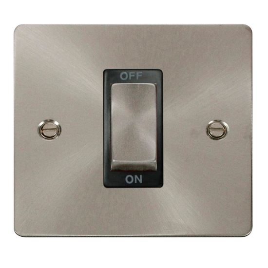 Scolmore Click Define Flat plate FPBS500BK 45A 1 Gang DP Plate Switch Brushed Steel Black Insert