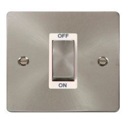 Scolmore Click Define Flat plate FPBS500WH 45A 1 Gang DP Plate Switch Brushed Steel White Insert