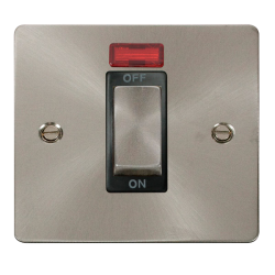 Scolmore Click Define Flat plate FPBS501BK 45A 1 Gang DP Plate Switch With Neon Brushed Steel Black Insert