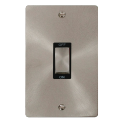 Scolmore Click Define Flat plate FPBS502BK 45A 2 Gang (Vertical) DP Plate Switch Brushed Steel Black Insert