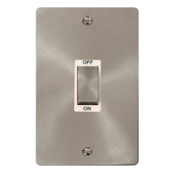 Scolmore Click Define Flat plate FPBS502WH 45A 2 Gang (Vertical) DP Plate Switch Brushed Steel White Insert