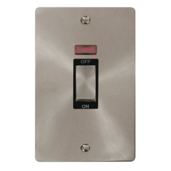Scolmore Click Define Flat plate FPBS503BK 45A 2 Gang (Vertical) DP Plate Switch With Neon Brushed Steel Black Insert