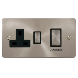 Scolmore Click Define Flat plate FPBS504BK 45A 2 Gang DP Switch With 13A DP Switched Socket Outlet Brushed Steel Black Insert