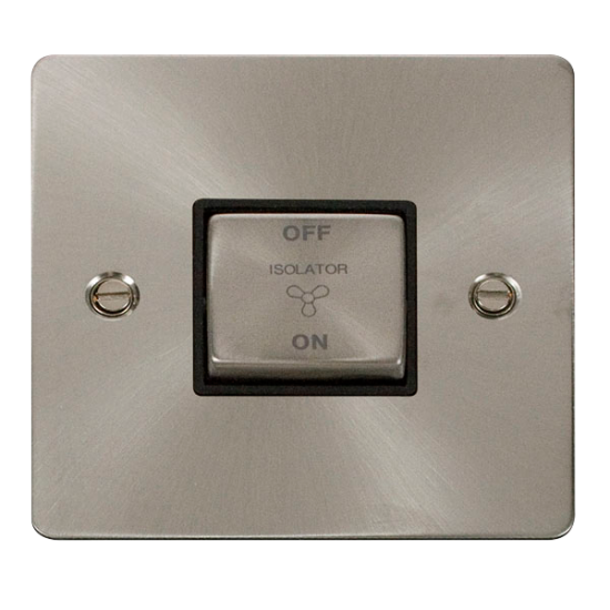 Scolmore Click Define Flat plate FPBS520BK 10A 3 Pole Fan Isolation Plate Switch Brushed Steel Black Insert
