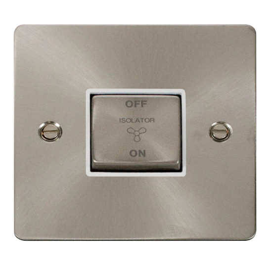 Scolmore Click Define Flat plate FPBS520WH 10A 3 Pole Fan Isolation Plate Switch Brushed Steel White Insert