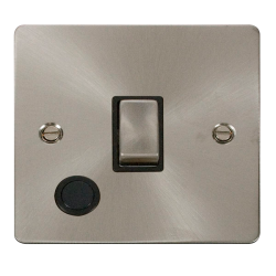 Scolmore Click Define Flat plate FPBS522BK 20A DP Plate Switch With Optional Flex Outlet Brushed Steel Black Insert