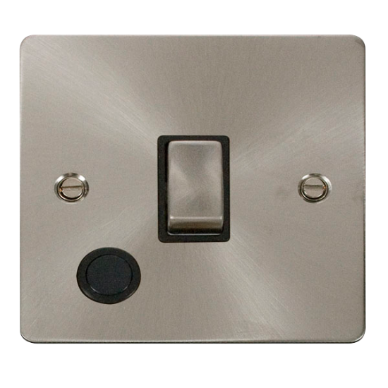 Scolmore Click Define Flat plate FPBS522BK 20A DP Plate Switch With Optional Flex Outlet Brushed Steel Black Insert