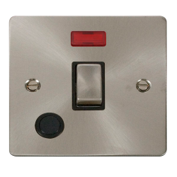 Scolmore Click Define Flat plate FPBS523BK20A DP Plate Switch With Optional Flex Outlet With Neon Brushed Steel Black Insert