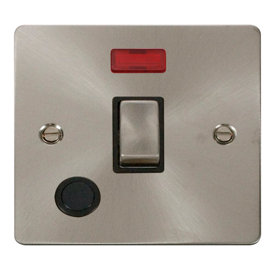 Scolmore Click Define Flat plate FPBS523BK20A DP Plate Switch With Optional Flex Outlet With Neon Brushed Steel Black Insert