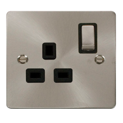 Scolmore Click Define Flat plate FPBS535BK 13A 1 Gang DP Switched Socket Outlet Brushed Steel Black Insert