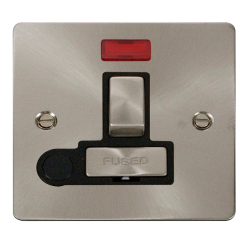 Scolmore Click Define Flat plate FPBS552BK 13A DP Switched Fused Connection Unit With Neon & Optional Flex Outlet Brushed Steel Black Insert