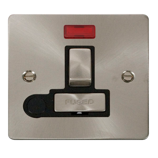 Scolmore Click Define Flat plate FPBS552BK 13A DP Switched Fused Connection Unit With Neon & Optional Flex Outlet Brushed Steel Black Insert