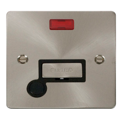 Scolmore Click Define Flat plate FPBS553BK 13A Fused Connection Unit With Neon & Optional Flex Outlet Brushed Steel Black Insert