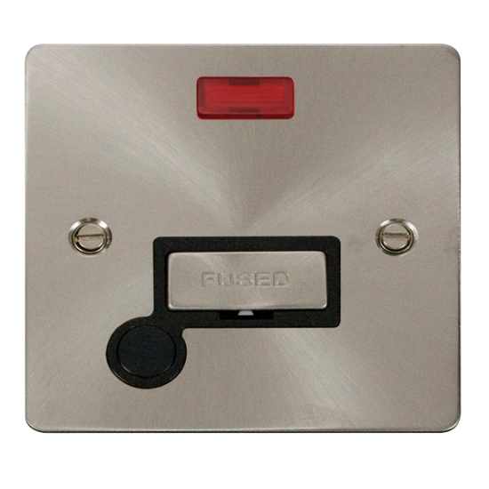 Scolmore Click Define Flat plate FPBS553BK 13A Fused Connection Unit With Neon & Optional Flex Outlet Brushed Steel Black Insert