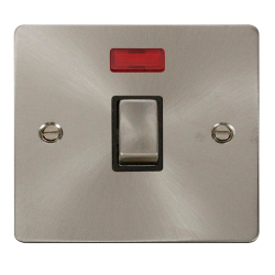 Scolmore Click Define Flat plate FPBS723BK 20A DP Plate Switch With Neon Brushed Steel Black insert