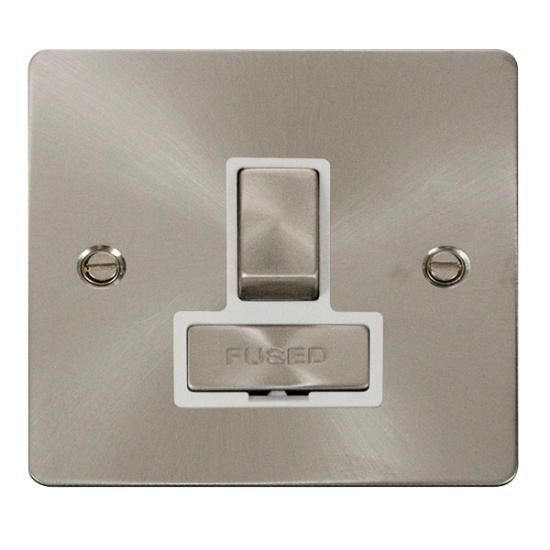 Scolmore Click Define Flat plate FPBS751WH 13A DP Switched Fused Connection Unit Brushed Steel White Insert