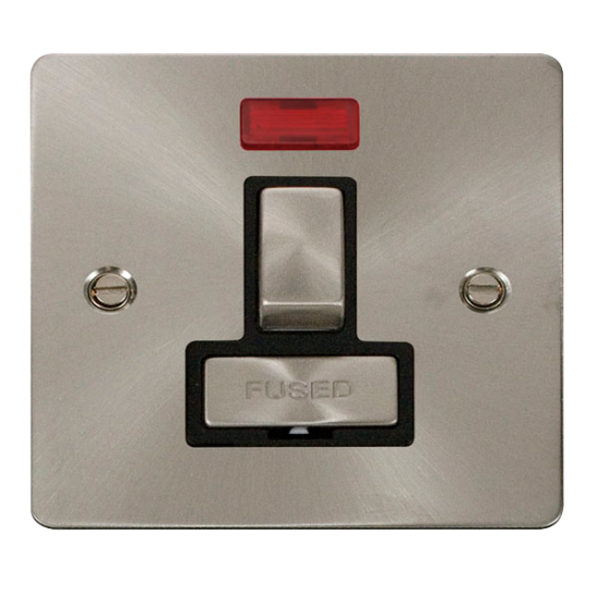 Scolmore Click Define Flat plate FPBS752BK 13A DP Switched Fused Connection Unit With Neon Brushed Steel Black insert