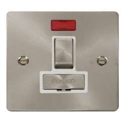Scolmore Click Define Flat plate FPBS752WH 13A DP Switched Fused Connection Unit With Neon Brushed Steel White Insert