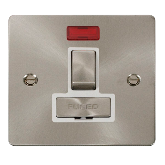 Scolmore Click Define Flat plate FPBS752WH 13A DP Switched Fused Connection Unit With Neon Brushed Steel White Insert