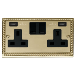 GCBR780BK Deco 13A 2 Gang Switched Socket With Twi