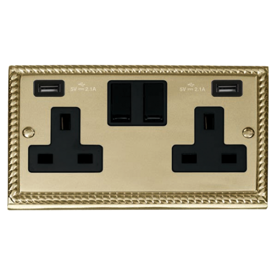GCBR780BK Deco 13A 2 Gang Switched Socket With Twi