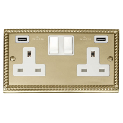 GCBR780WH Deco 13A 2 Gang Switched Socket With Twi