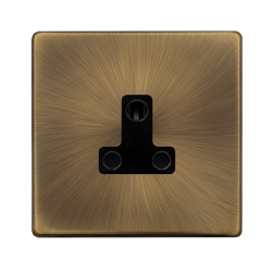 Scolmore Click Definity Complete SFAB038BK 5Amp Round Pin Socket  Antique Brass Black insert Screwless