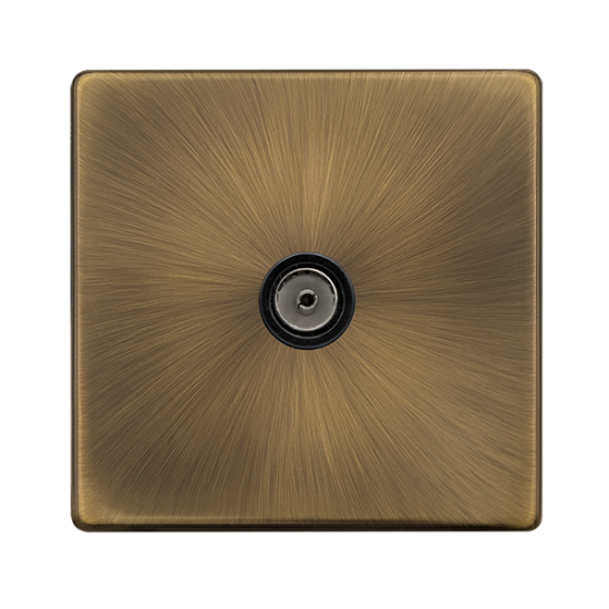 Scolmore Click Definity Complete SFAB065BK Single Non Isolated Coax Outlet Antique Brass Screwless Black insert