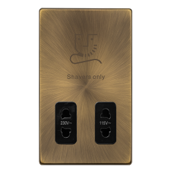 Scolmore Click Definity Complete SFAB100BK 115/230V Dual Voltage Shaver Socket Antique Brass Screwless Black Insert