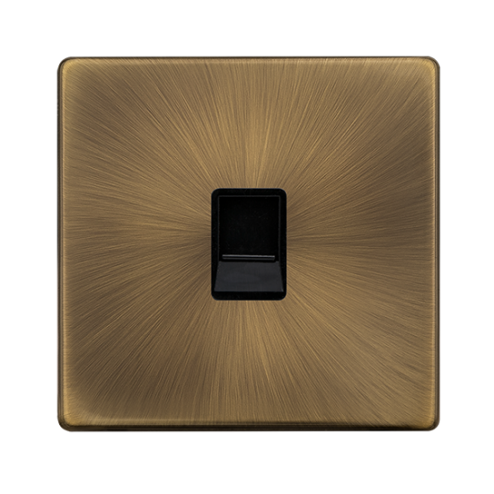 Scolmore Click Definity Complete SFAB115BK Single RJ11 Telephone Outlet Antique Brass Screwless Black Insert