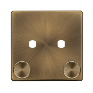 Scolmore Click Definity Complete SFAB142PL 2 Gang Unfurnished Dimmer Plate and Knobs Antique Brass Screwless