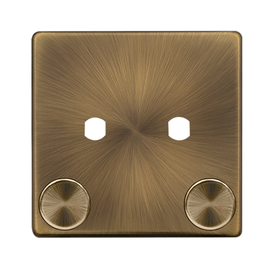 Scolmore Click Definity Complete SFAB142PL 2 Gang Unfurnished Dimmer Plate and Knobs Antique Brass Screwless