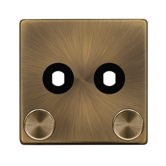 Scolmore Click Definity Complete SFAB142PL 2 Gang Unfurnished Dimmer Plate and Knobs Antique Brass Screwless