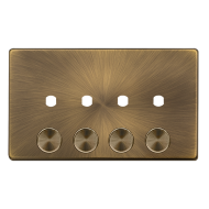 Scolmore Click Definity Complete SFAB144PL 4 Gang Unfurnished Dimmer Plate and Knobs Antique Brass 