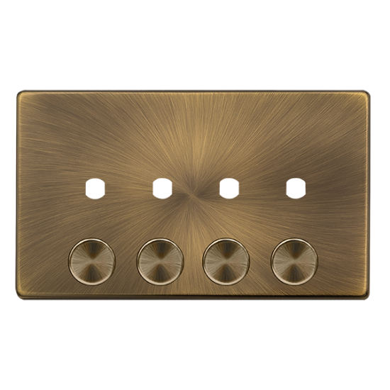 Scolmore Click Definity Complete SFAB144PL 4 Gang Unfurnished Dimmer Plate and Knobs Antique Brass