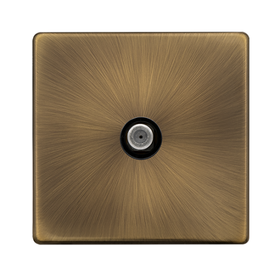 Scolmore Click Definity Complete SFAB156BK Non Isolated Single Satellite Outlet Antique Brass Screwless